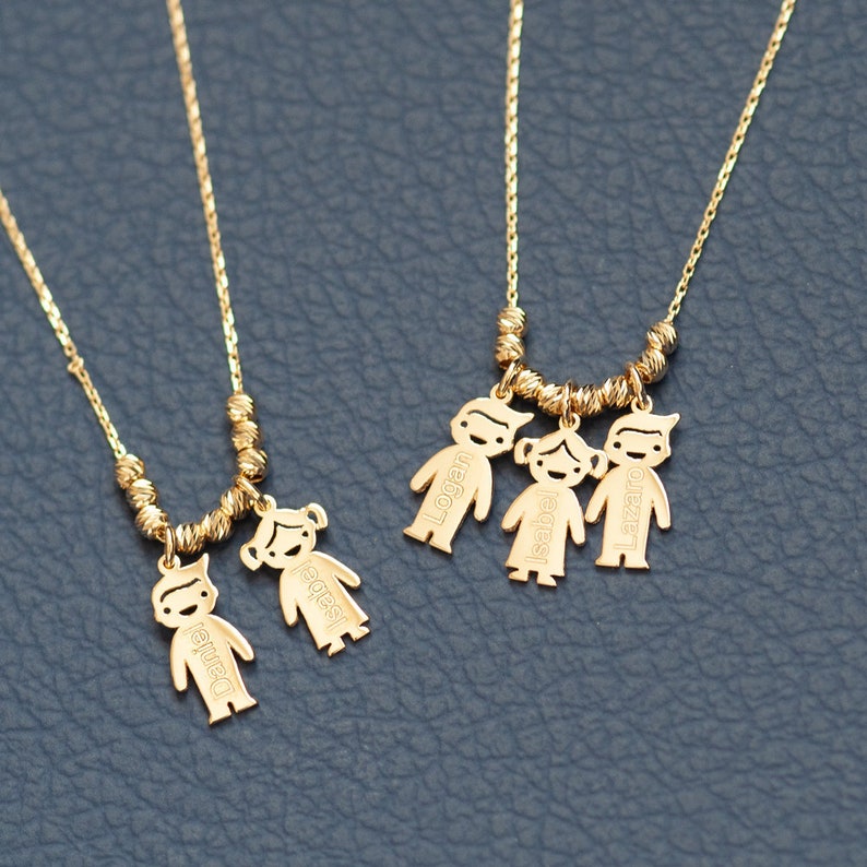 3 4 5 6 Kids 14k Solid Gold Charms Mother\u2019s Necklace Engraved Children Charms Boy Girl Gold Charm Necklace Personalized Family Charms.