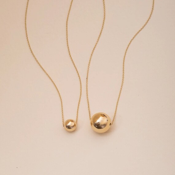 14K Real Gold Sparkle Ball Necklace Minimalist Gold Ball Charm