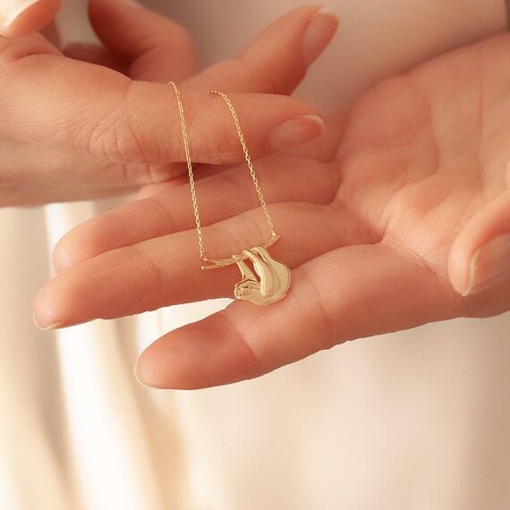 14k gold sale sloth necklace