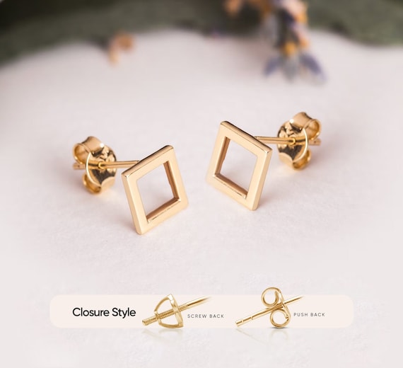 14K 18K Solid Gold Tiny Open Square Stud Earrings Minimalist Gold Dainty Geometric Earrings Mini Square Earrings Posts Mother s Day Gift Etsy Canada
