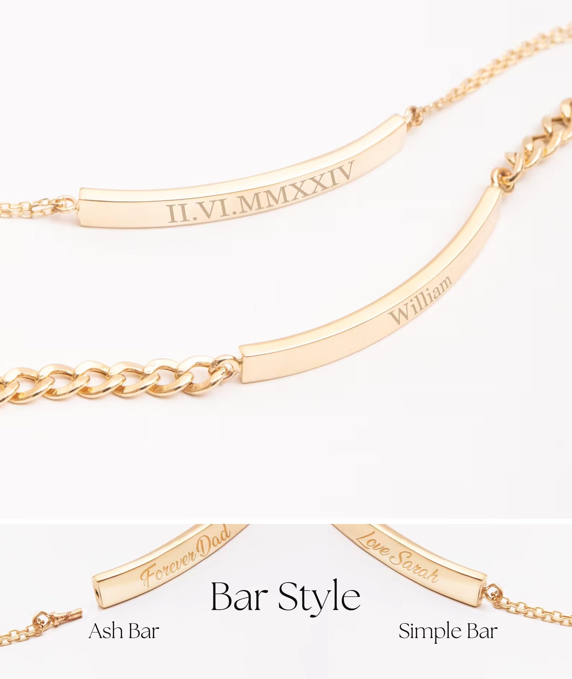 Personalized Memorial Curved Bar Cuban Link Bracelet 14K Personalized Memorial Curved Bar Cuban Link Bracelet 14K