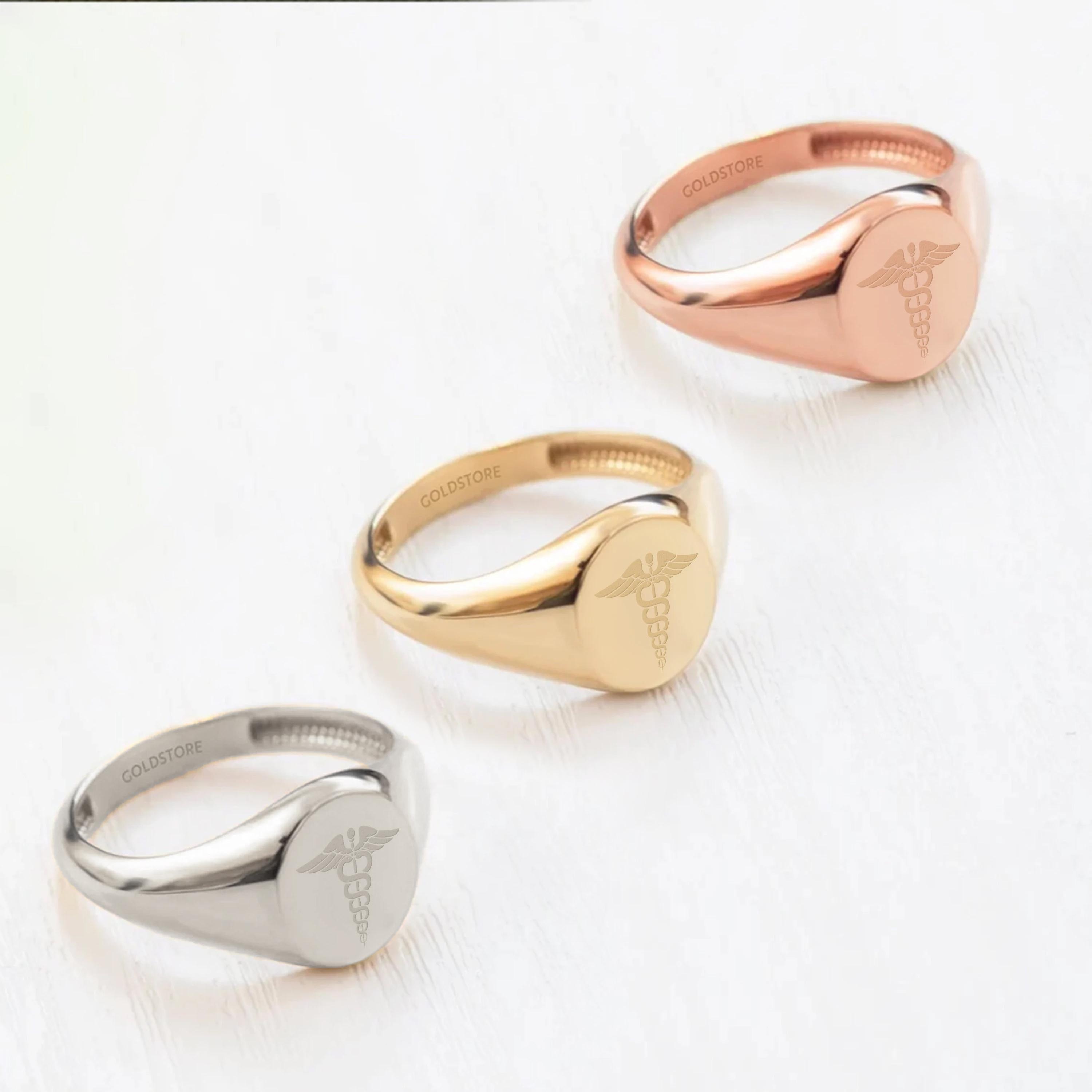 Custom Engraved Signet Ring for Medical Professionals - 10k, 14k