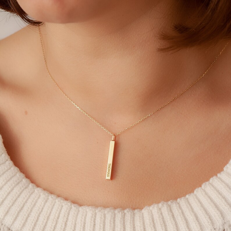 14K 18K Gold Custom Vertical Cremation Urn Bar Necklace Four Etsy