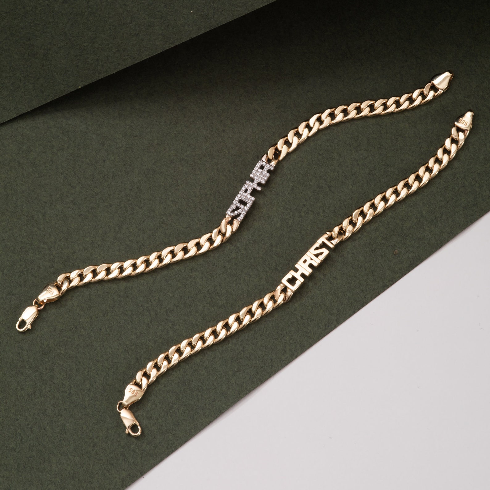 14K Real Gold Name Bracelet Custom Name Bracelet Cuban Link Etsy