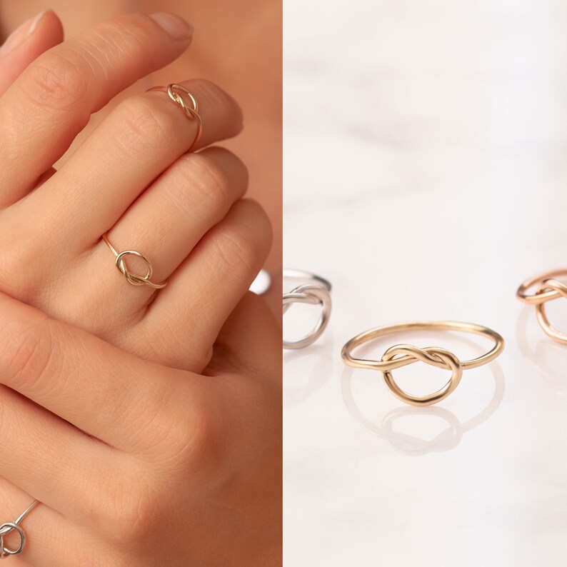 Rose White or Yellow Gold bridesmaids Ring Love Knot 14k Gold Stacking Ring 14k 18k Solid Gold Knot Ring Dainty Tie The Knot Ring