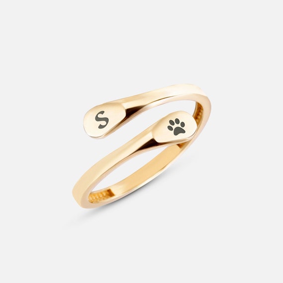 Solid Gold Paw Print Ring, Animal Print Ring in 10K, 14K or 18K Solid Gold,  Yellow Gold, Rose Gold or White Gold, Dog Paw Ring With Initial - Etsy