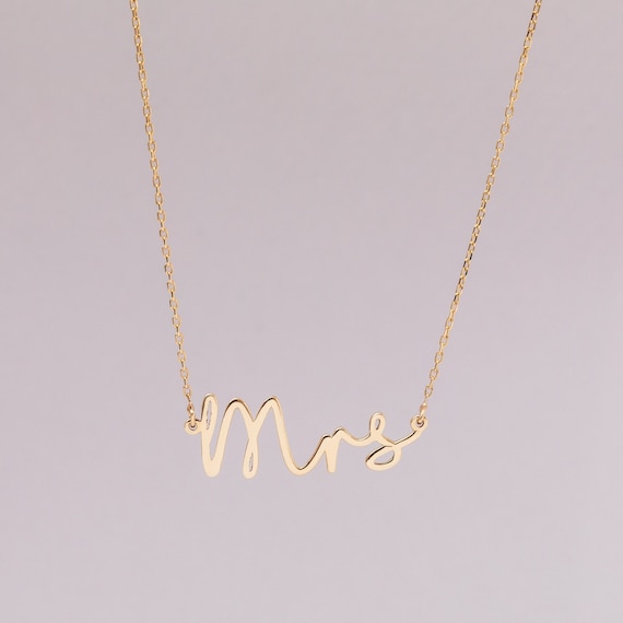 14k 18k Solid Gold Mrs Necklace Real Gold Just Married - Etsy