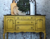 Buffet, Credenza, Dining Room Furniture, Yellow Cabinet, Vintage Hutch