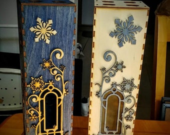 A Holiday Wine Gift Box / Lantern with a Winter Snowflake Motif