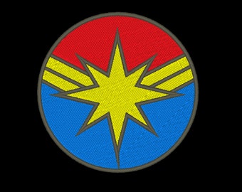 Captain Marvel Burst Logo 3/" Wide Embroidered Iron on Patch Set of 3