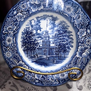 Vintage Staffordshire Ironstone Liberty Blue 10&quot; Dinner Plate Independence Hall