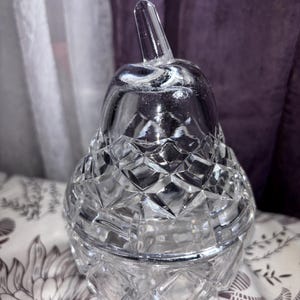 Golden Crown E&R Genuine Hand Cut Lead Crystal Pear Preserves Dish/Sugar Bowl Vintage Glass