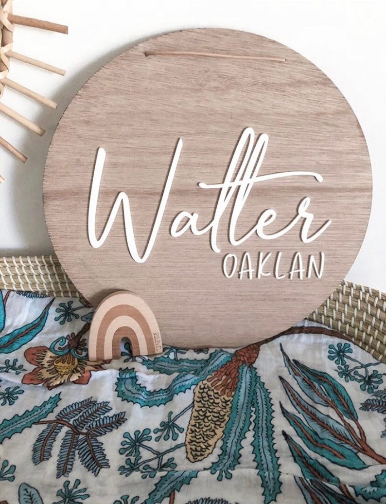 40 cm Round Name Plaque/wood baby sign/acrylic sign/nursery Etsy