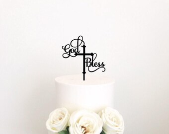 Décoration de gâteau que Dieu vous bénisse - baptême de bébé/première communion/gâteau de prénom/baptême/Cross Topper/gâteau de baptême/baptême