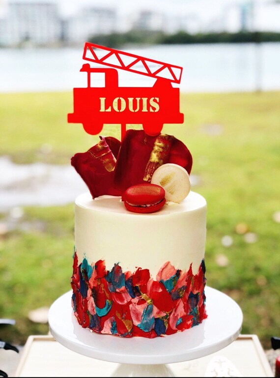 Fire truck 1/4 sheet cake topper,custom cake topper, fondant cake