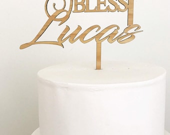 Décoration de gâteau en acrylique God Bless - baptême de bébé/première communion/nom de famille/Cross Topper/Baptême Topper/Baptême Topper/God Bless Cake