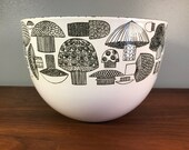 Vintage Finel Arabia Kaj Franck Enamel 8 1 4 Mixing Bowl Mushroom Design
