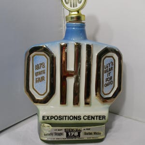 Vintage 1973 Jim Beam Bourbon Whiskey Ohio State Fair Ceramic Bottle Decanter Jim Beam
