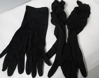 Lot of 2 Pair Vintage Ladies Black Fabric Fancy  Dress Gloves