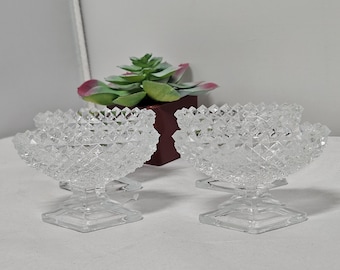 Vintage Westmoreland Clear Glass English Hobnail Pedestal Salt Dips Cups