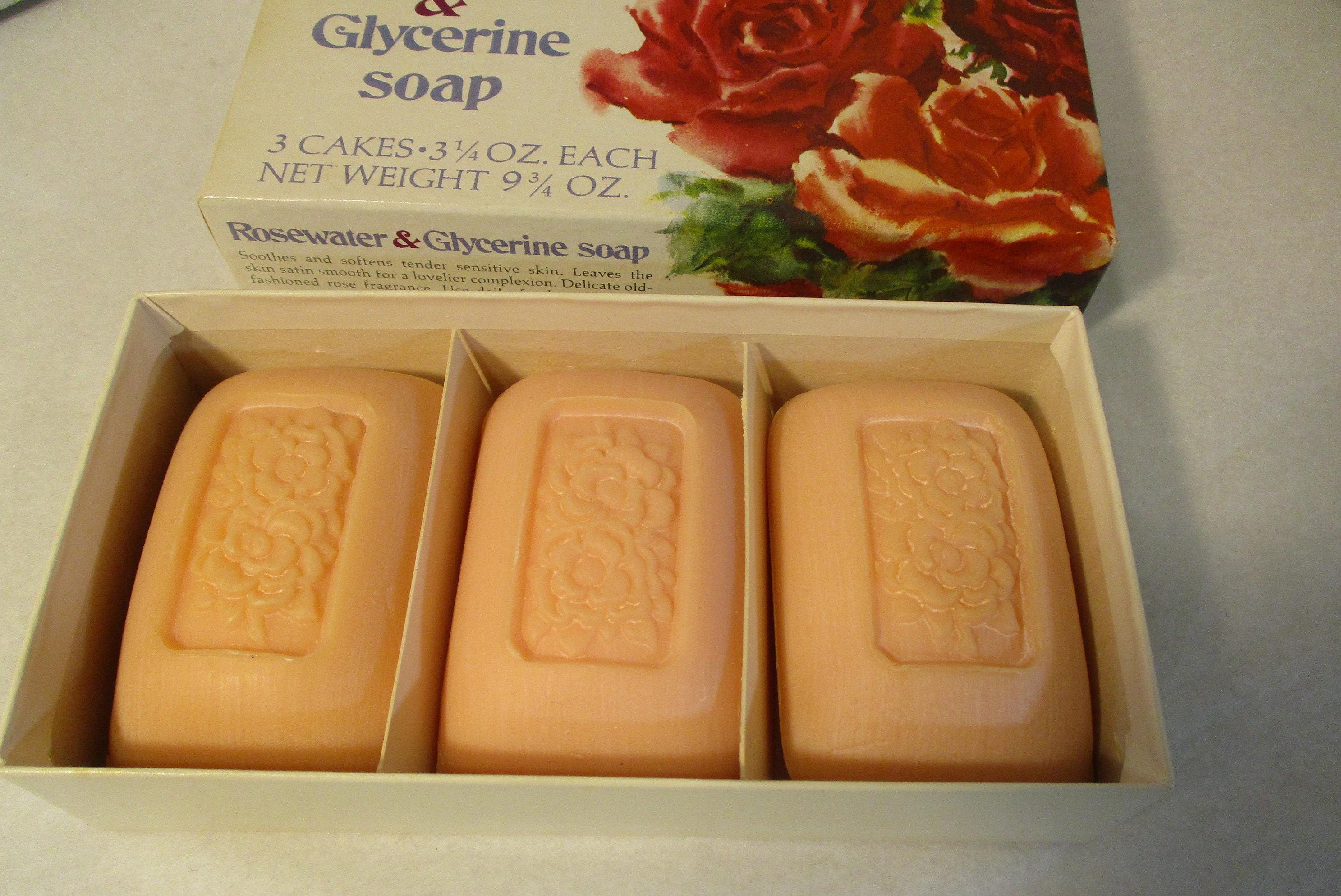 allure glutathione soap boss Vintage Box of 3 Pink Rosewater & Glycerine Bathing Bars Hair Shine