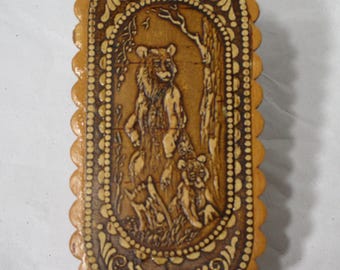 Vintage Carved Bear Siberian Birch Bark Trinket Jewelry Box