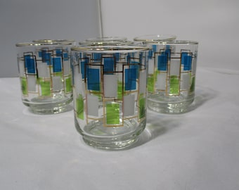 Vintage Lot of 7 Libbey Nordic Glasses Barware MCM 3" Tall Blue Green 1960's