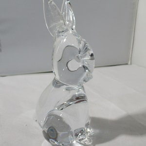 Clear Solid Heavy Art Glass Easter Bunny Rabbit Figurine Tall Ears