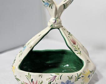 Vintage HP Floral Ceramic Basket Candy Dish by Mancioli Made In Italy Italian