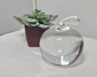 Vintage Clear Art Glass Apple Shaped Paperweight