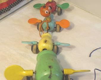 Antique Vintage Fisher Price Gabby Goofy 1950's Child's Pull Along Airplane Toy