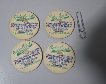 Lot of 4 Vintage Cardboard Cedar Crest Farms Dairy Milk Bottle Caps Lids