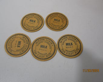 Lot of 5 Vintage Wehr Dairy Farm Cardboard Milk Bottle Caps Lids Hamilton Ohio