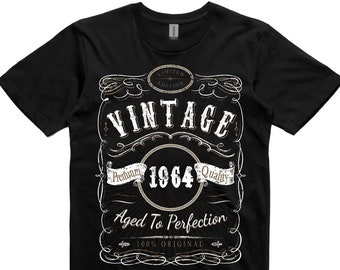 60th Birthday 1964 Vintage T-Shirt black 100% cotton funny gift bday present