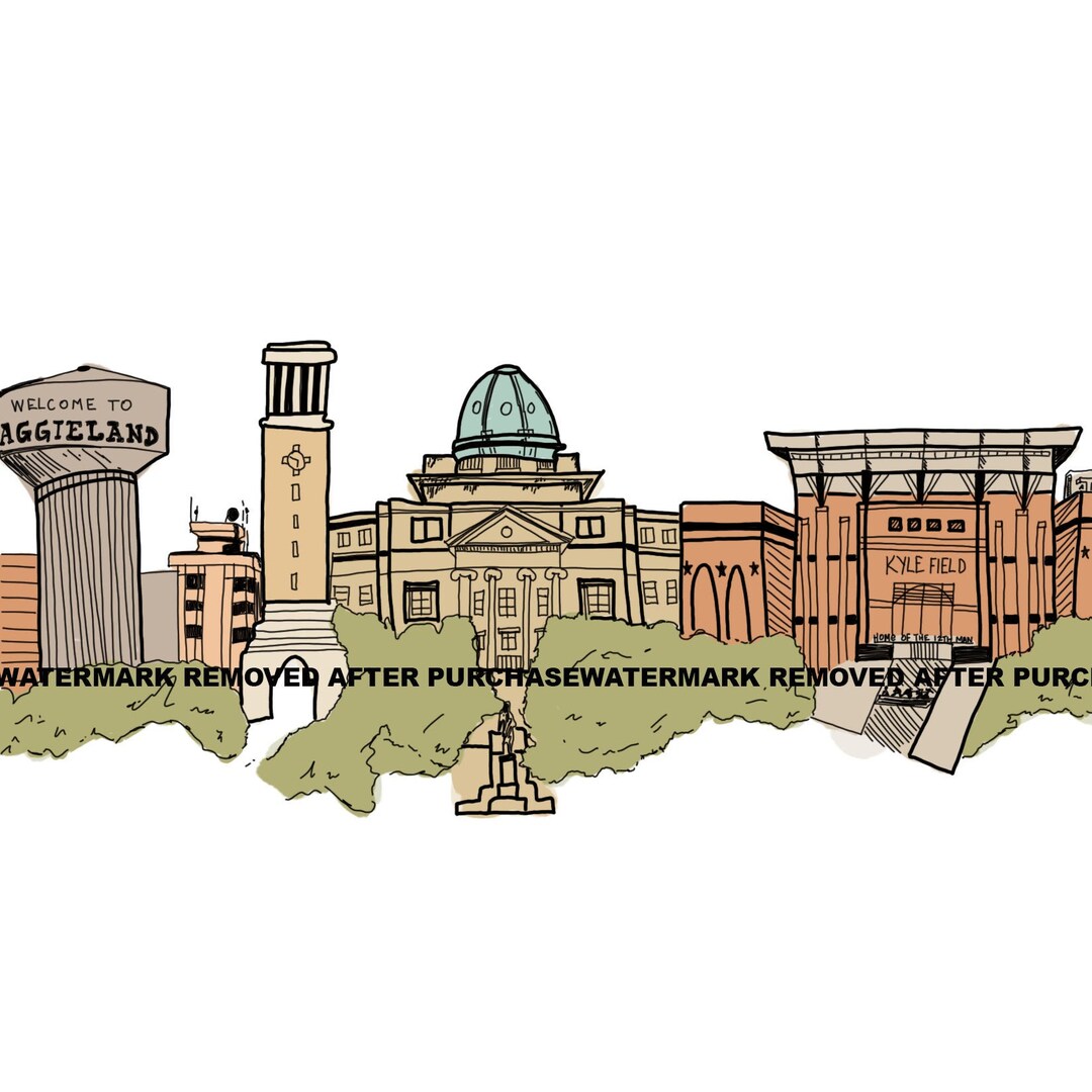 Aggieland Texas A&M College Station Skyline Etsy