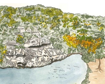 Hunt, TX Watercolor Hill Country drawing