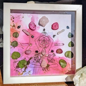Crystal Grid, Agate, Rose Quartz, crystal art, framed crystal grid, framed crystal art, spiritual art, boho, meditation, crystals, wall art