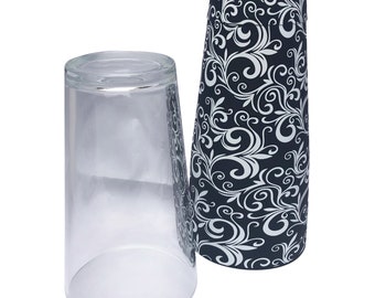 Black & White Flower Pattern Boston Cocktail Shaker 28oz Tin and Glass