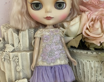 Silk Hand Embroidered Dress for Blythe doll, Doll outfit