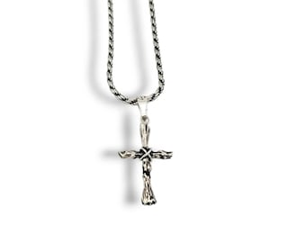 ZR Sterling Silver Mens Cross Pendant/ Necklace