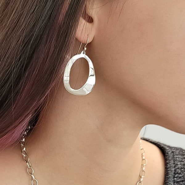 Circle Sterling Silver Earrings for Women | Dangle Drop | Handmade | Unique | Gift for Her | Anniversary | for Wife | for Mom | for Grandma