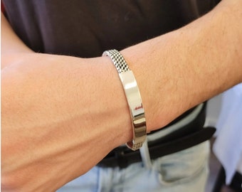Made to Order Personalized Sterling Silver Woven ID Bracelet for Men * Complementary Engraving