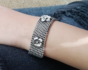 Woven Flower Bracelet for Woman in Sterling Silver