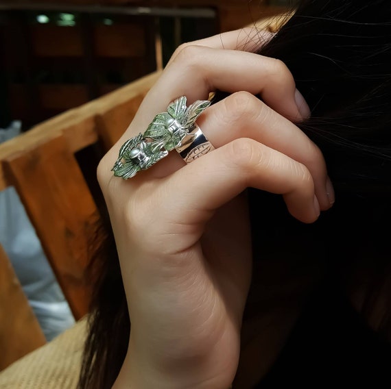 Flowers And Pearl Statement Open Adjustable Rings Dainty