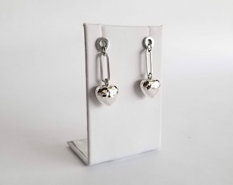 Sterling Silver Hammered Heart Dangling Earrings