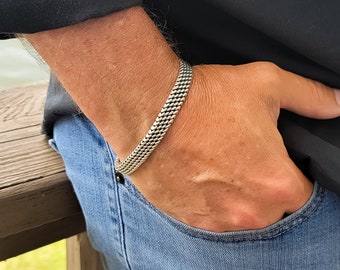 Hand-woven Sterling Silver Bracelet for Men