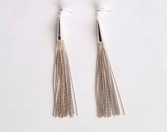 20 Strands Liquid Silver Tassel Earrings