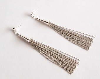 20 Strands Liquid Silver Long Tassel Earrings