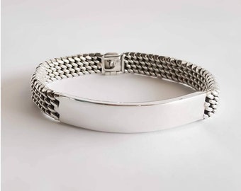 Made to Order Personalized Sterling Silver Woven Braided ID Bracelet for Men & Women - Complementary Engraving