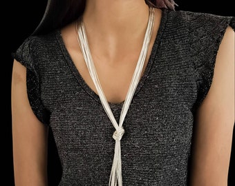 20 Strands Liquid Silver Long Layering Necklace